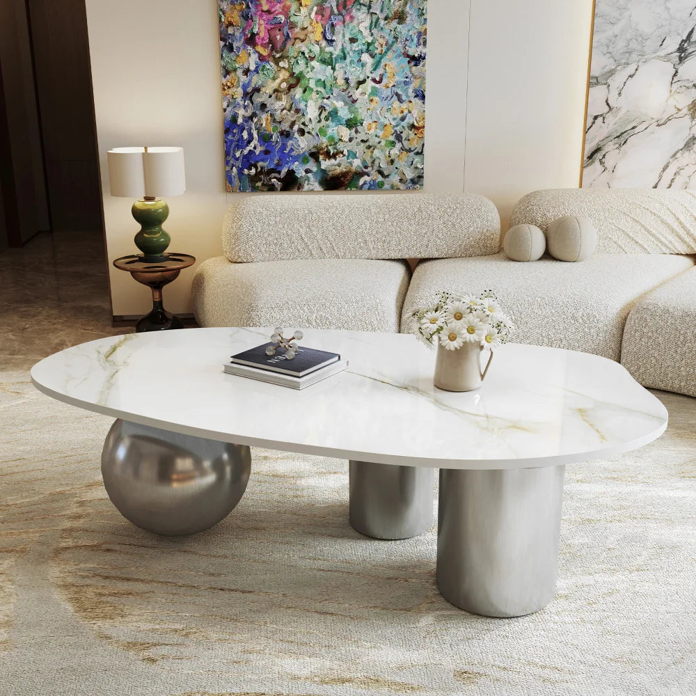 Italian Minimalist Sculptural Coffee Table, Stainless Steel Base Creative Living Room Center Tea Table, Custom Home Furniture