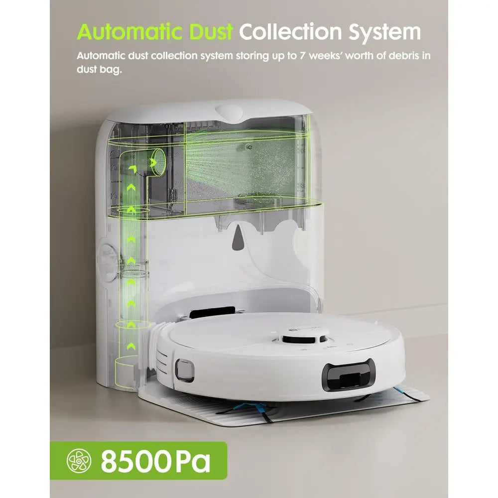 Self-Emptying Robot Vacuum Mop with 8500Pa Suction, Laser Nav, Pet Hair Removal, Ideal for Hard Floors, Tiles, and Carpets