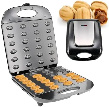 Electric Walnut Cookie Maker - 24 Hole Mold, Mini Nut Waffle & Sandwich Baker, Non-Stick Toaster Pan for Breakfast