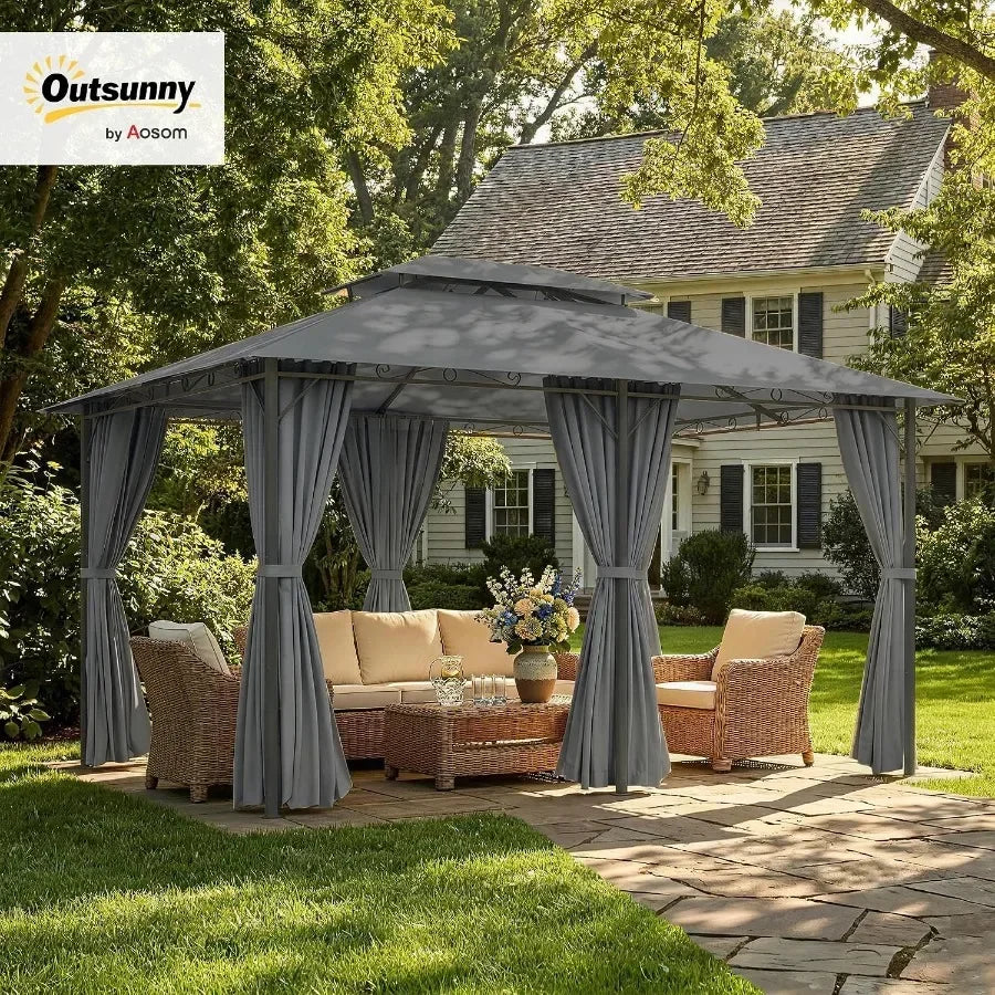 10'x13' Patio Gazebo with Curtains for Backyard Sage