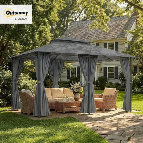 10'x13' Patio Gazebo with Curtains for Backyard Sage