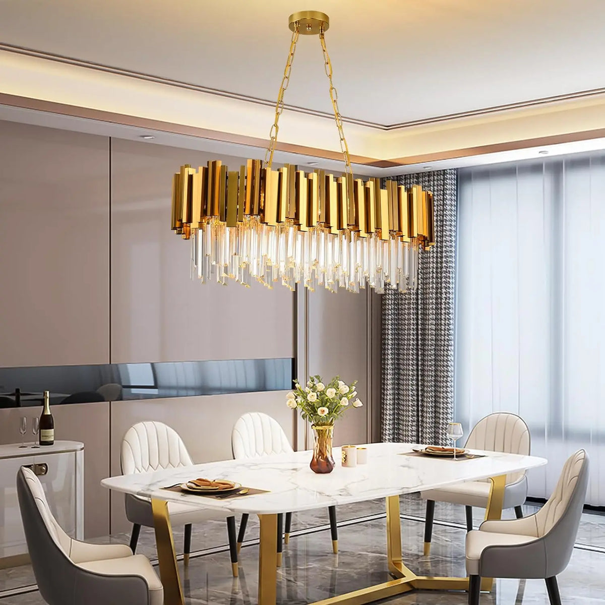 Crystal Chandeliers for Dining Room,Gold Chandeliers Modern Crystal Chandelier Pendant Light Fixture 8 Lights