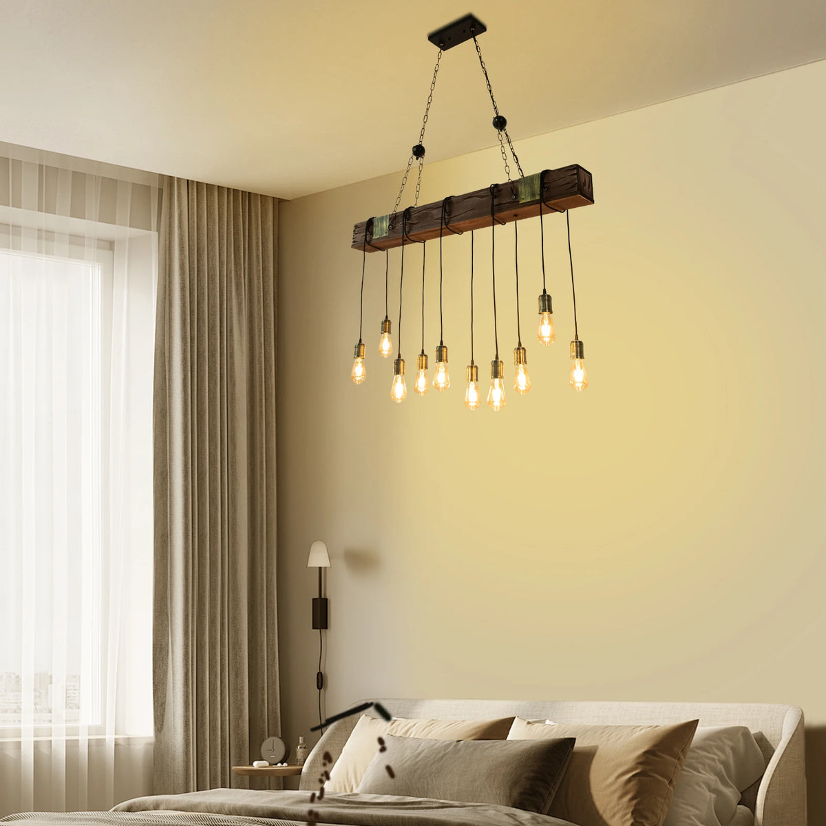 Vintage Wooden Hanging Pendant Light Retro Loft Lantern Chandelier Suspension Lighting Fixture for Coffee Shop Restaurant