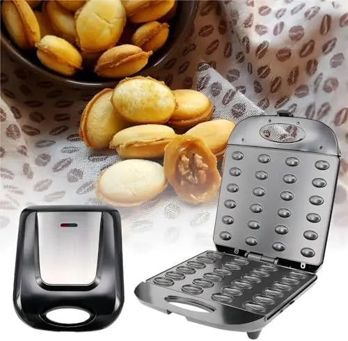Electric Walnut Cookie Maker - 24 Hole Mold, Mini Nut Waffle & Sandwich Baker, Non-Stick Toaster Pan for Breakfast