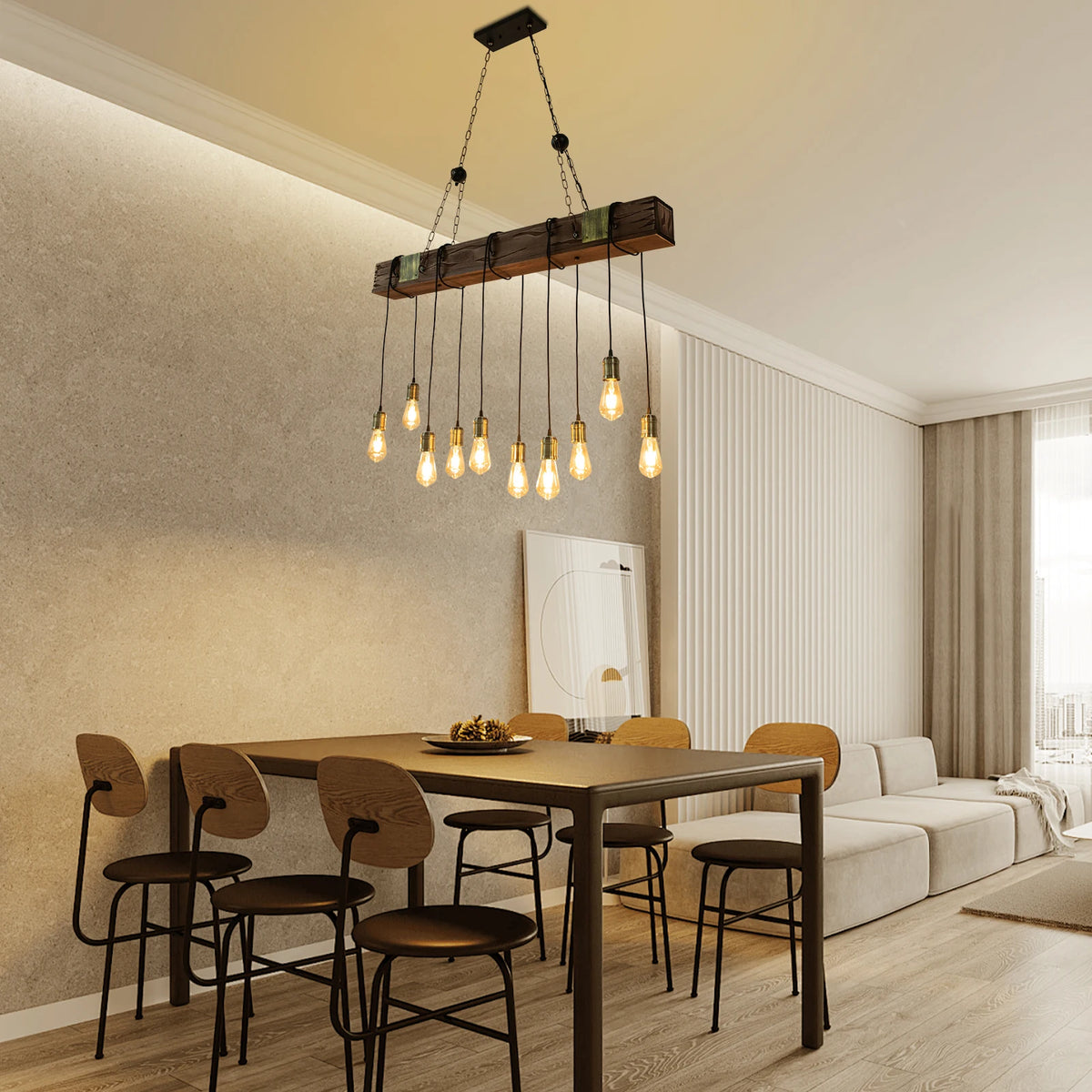 Vintage Wooden Hanging Pendant Light Retro Loft Lantern Chandelier Suspension Lighting Fixture for Coffee Shop Restaurant
