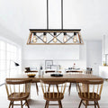 Farmhouse Chandeliers for Dining Room, 5-Light Rustic Kitchen Island Lighting, Adjustable Height Pendant Light Oak (No Bulbs)