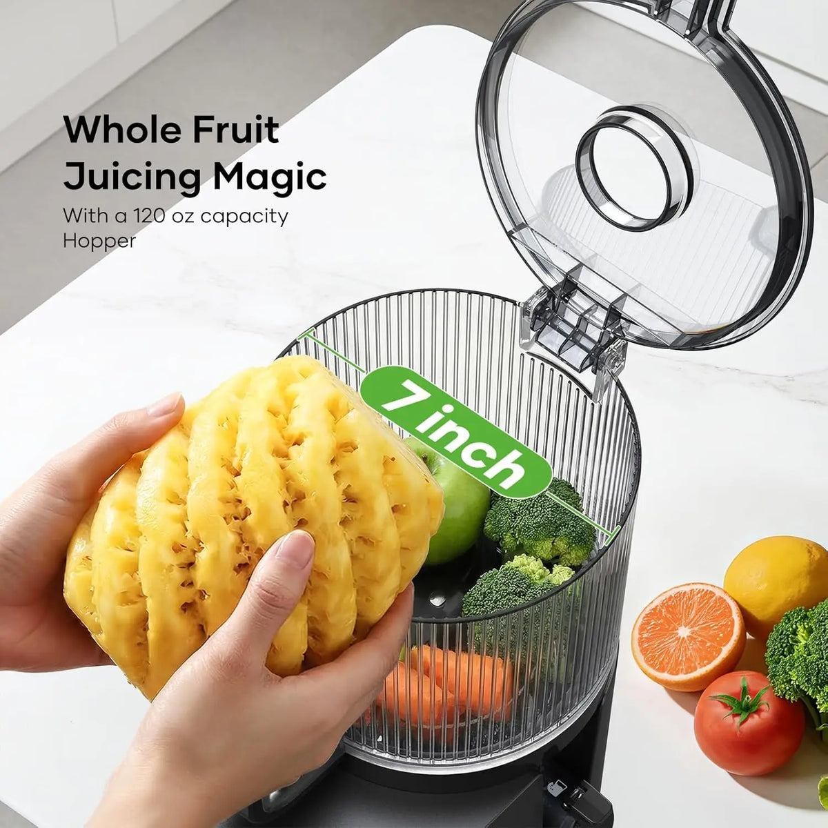 3-in-1 Juicer Machines, Cold Press Juicer 7“ Large Chute & 120oz – for Whole Vegetables & Fruits, High Juice Yield | Nut Milk | Natural Sorbet
