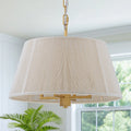 15.75" Gold Drum Pendant Light 4-Light Rattan Chandelier Large Pendant Light Fixtures for Dining Room Kitchen Island Living Room