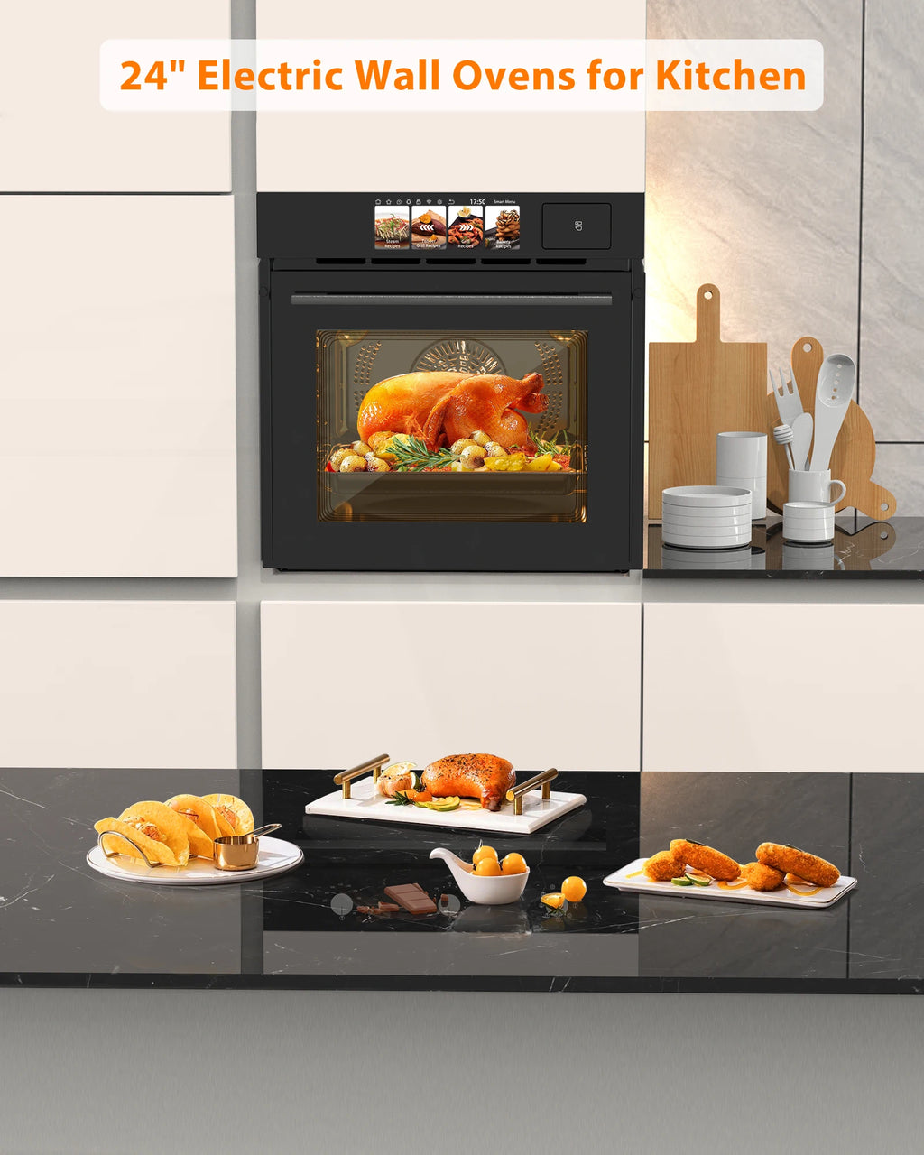 Single Wall Oven 24", Built-in Electric Ovens with 8 Cooking Mode, 3000W/240V, 2.5Cu.ft Convection Oven, Colorful Touch Screen