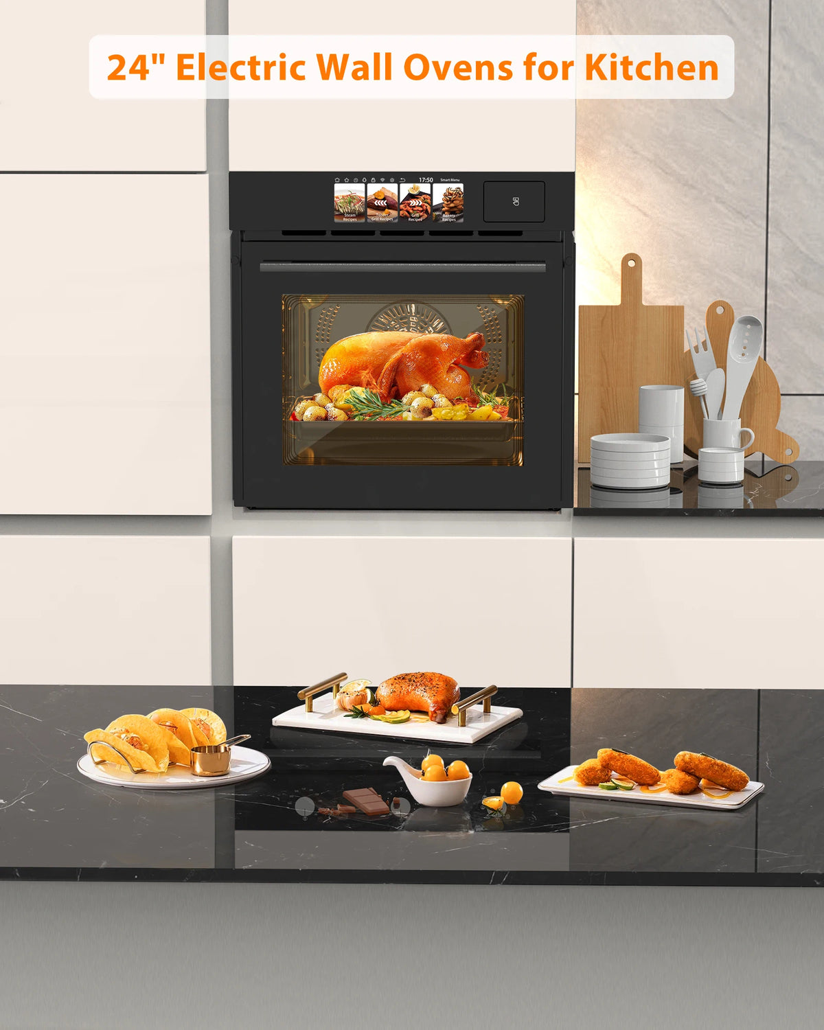 Single Wall Oven 24", Built-in Electric Ovens with 8 Cooking Mode, 3000W/240V, 2.5Cu.ft Convection Oven, Colorful Touch Screen