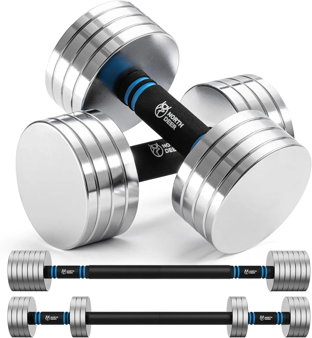Upgraded Adjustable Steel Dumbbells 40LB / 60LB - 2 in 1 Dumbbell Barbell Set for Home Gym Workout
