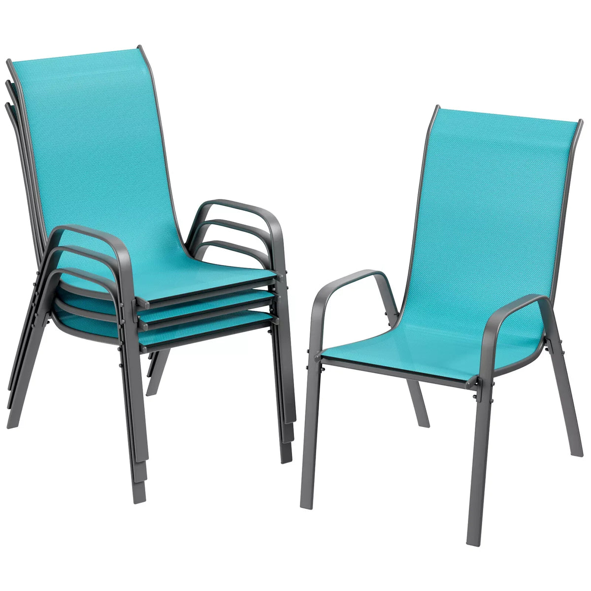 Patio Chairs Set of 4 Outdoor Textilene Stackable Dining Sitting for All Weather, Breathable Lawn Garden Furniture with Armrests