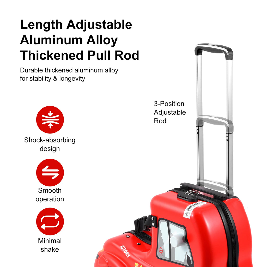 Kids Checked Ride on Luggage, 24 Inch Large Suitcase for Teens, Hardside Spinner Trunk with 360 Wheels, International Travel, Red car