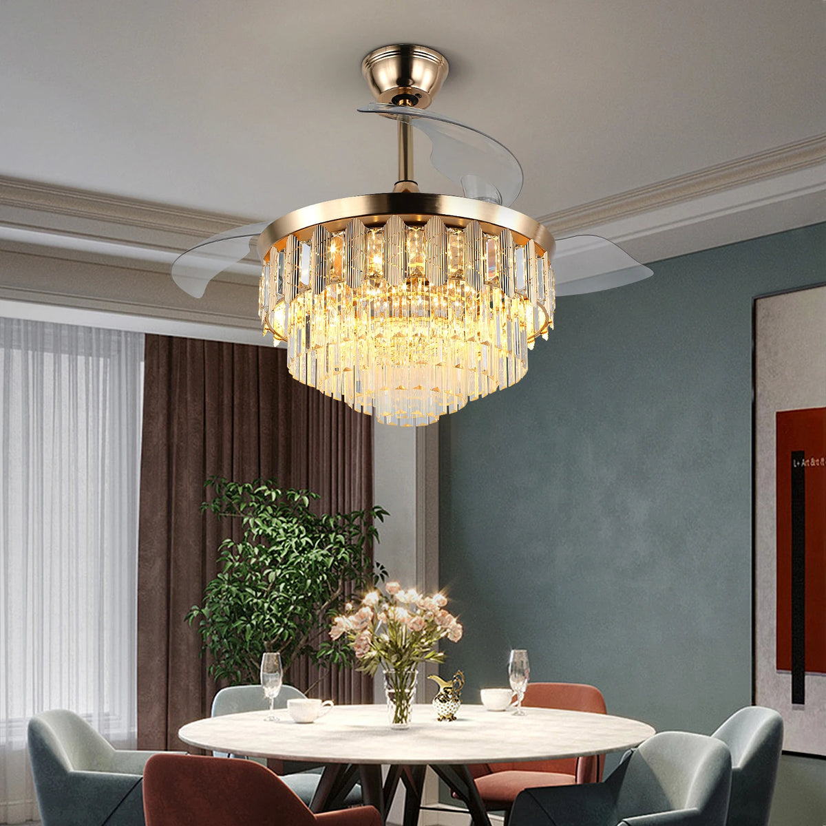 VETRULUS Modern Ceiling Fan With Led Light  Smart APP Remote Contro Reversible BLDC Intelligent Fandelier Lamp Indoor Fixture