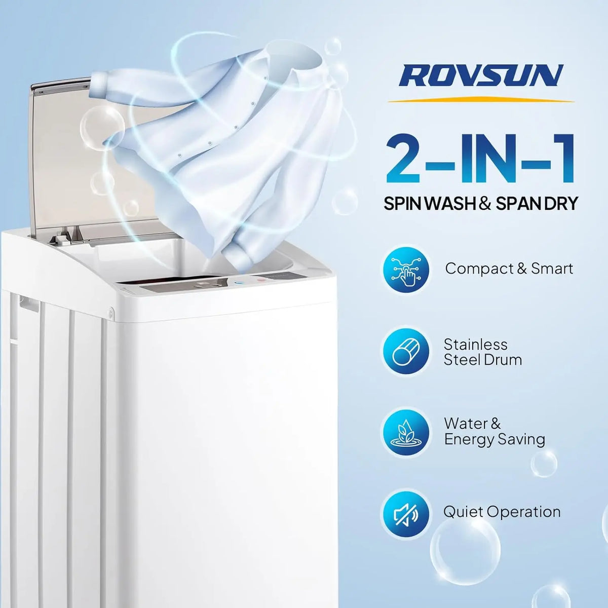 Laundry Machine with Stainless Steel Drum, Compact Washer and Spin Dryer Combo with Drain Pump for Apartment, Dorm, Home
