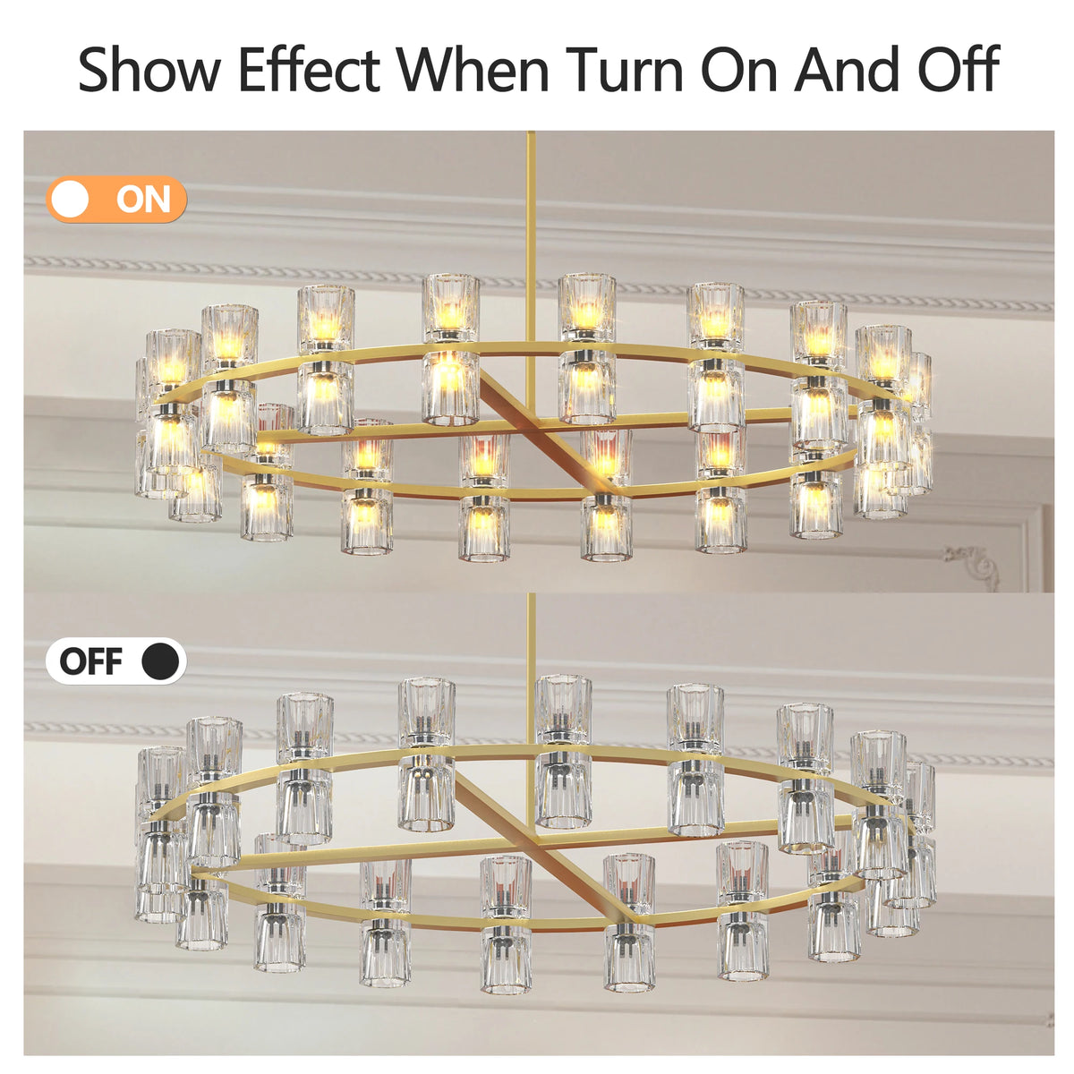 Dining Chandelier over Table, Suitable for 36-Inch K9 Crystal Chandeliers, Gold Round Chandelier for Dining Room, Living Room