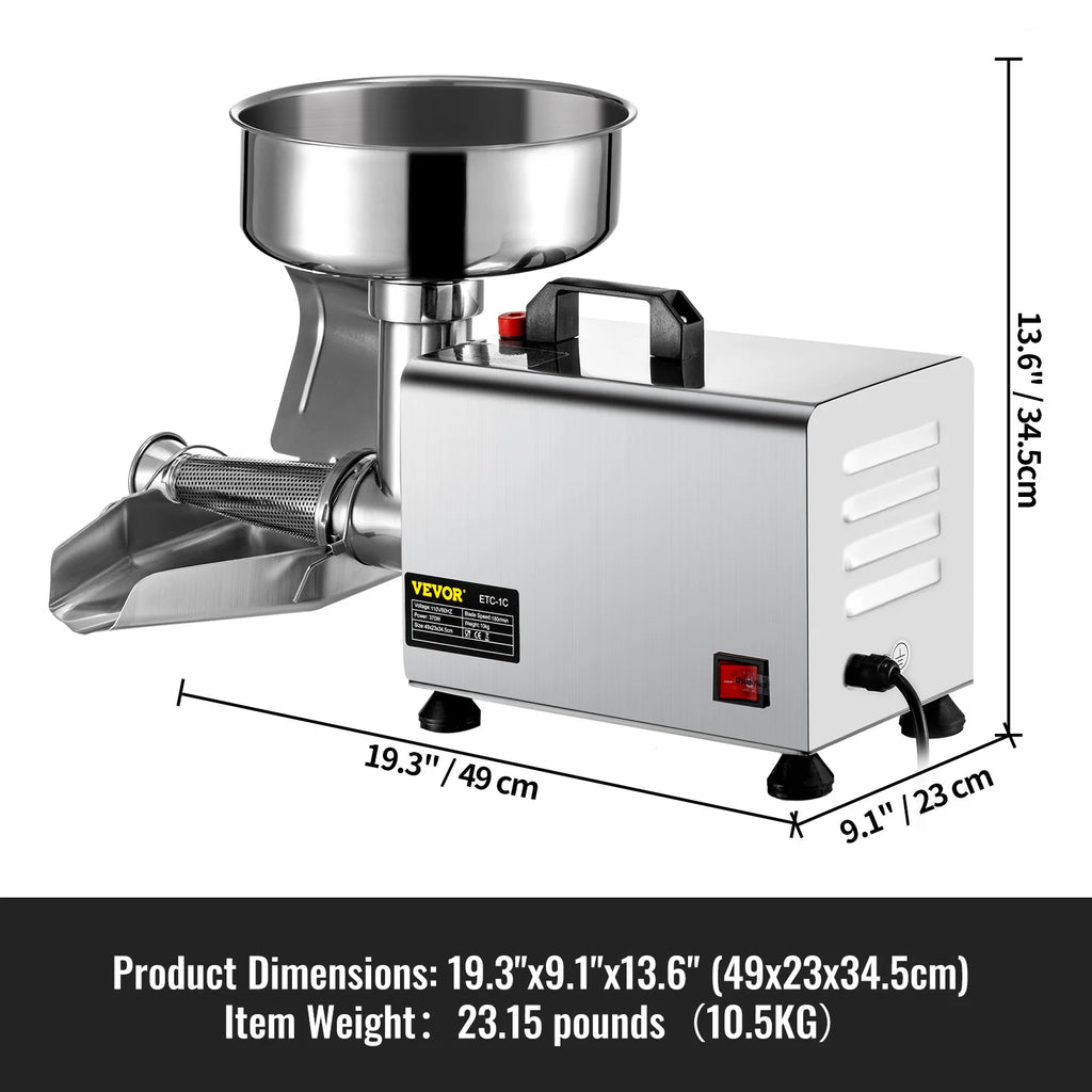 SucceBuy Electric Fruit Press Strainer Machine  Commercial Food Strainer Sauce Maker Stainless Steel Tomato Milling Tool