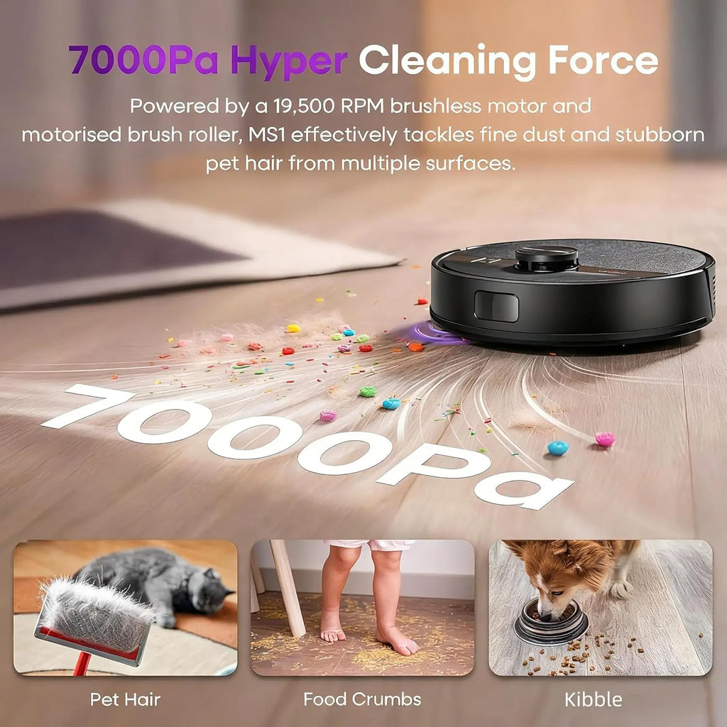 7000Pa Robot Vacuum Mop Combo with Lidar, 180min Runtime, Tangle-Free, 5 Maps, APP/Voice Control for Hard Floors & Carpets