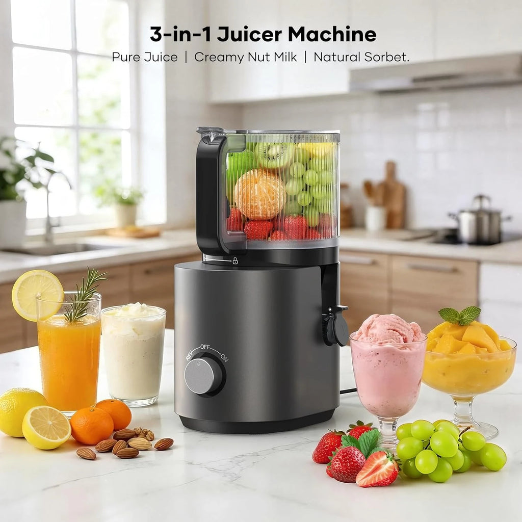 3-in-1 Juicer Machines, Cold Press Juicer 7“ Large Chute & 120oz – for Whole Vegetables & Fruits, High Juice Yield | Nut Milk | Natural Sorbet