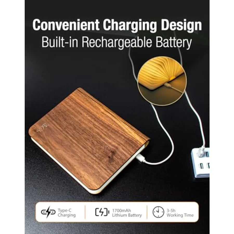 8.3 Inch Wooden Book Lamp Book Lovers Gifts Teacher Appreciation Gifts for Women LED Ambient Lighting Magnetic Mood Lighting fo