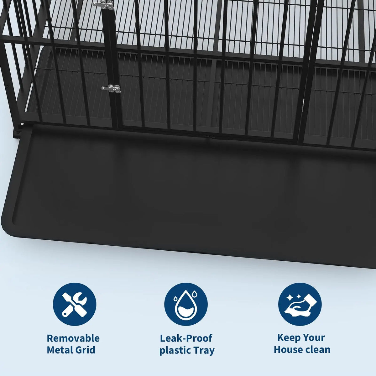 36/42/48 Inch Heavy Duty Stainless Steel Dog Crate Escape Proof Indestructible Dog Kennel  With Wheels & Removable Tray