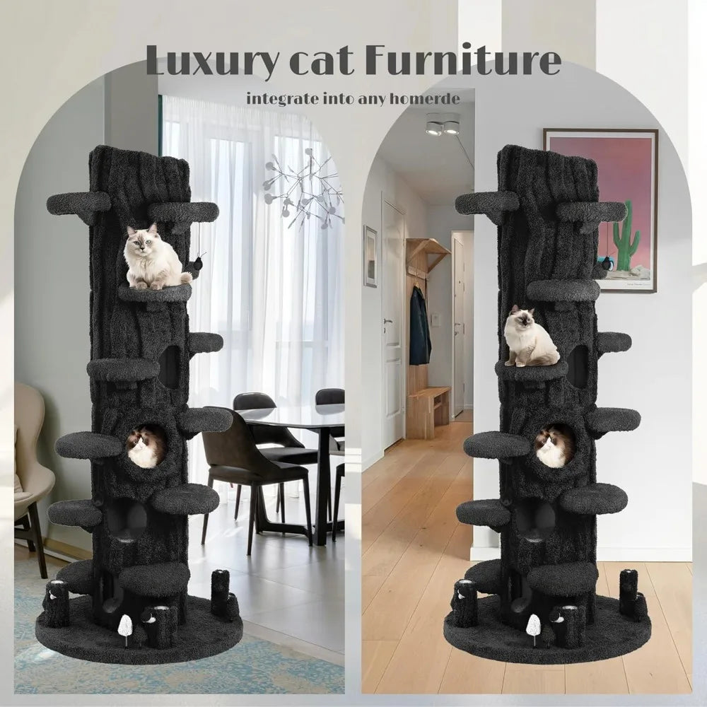 Luxurious 90.5-Inch Tall Indoor Cat Tree with Condo and Soft Cushion for Cats