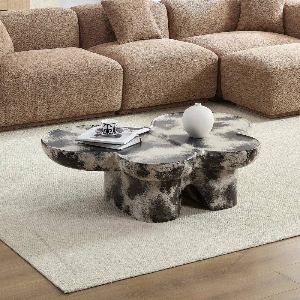Butterfly Style Coffee Table Imitation Natural Limestone Texture Black and Beige Matching Decorative Center Table Home Decor