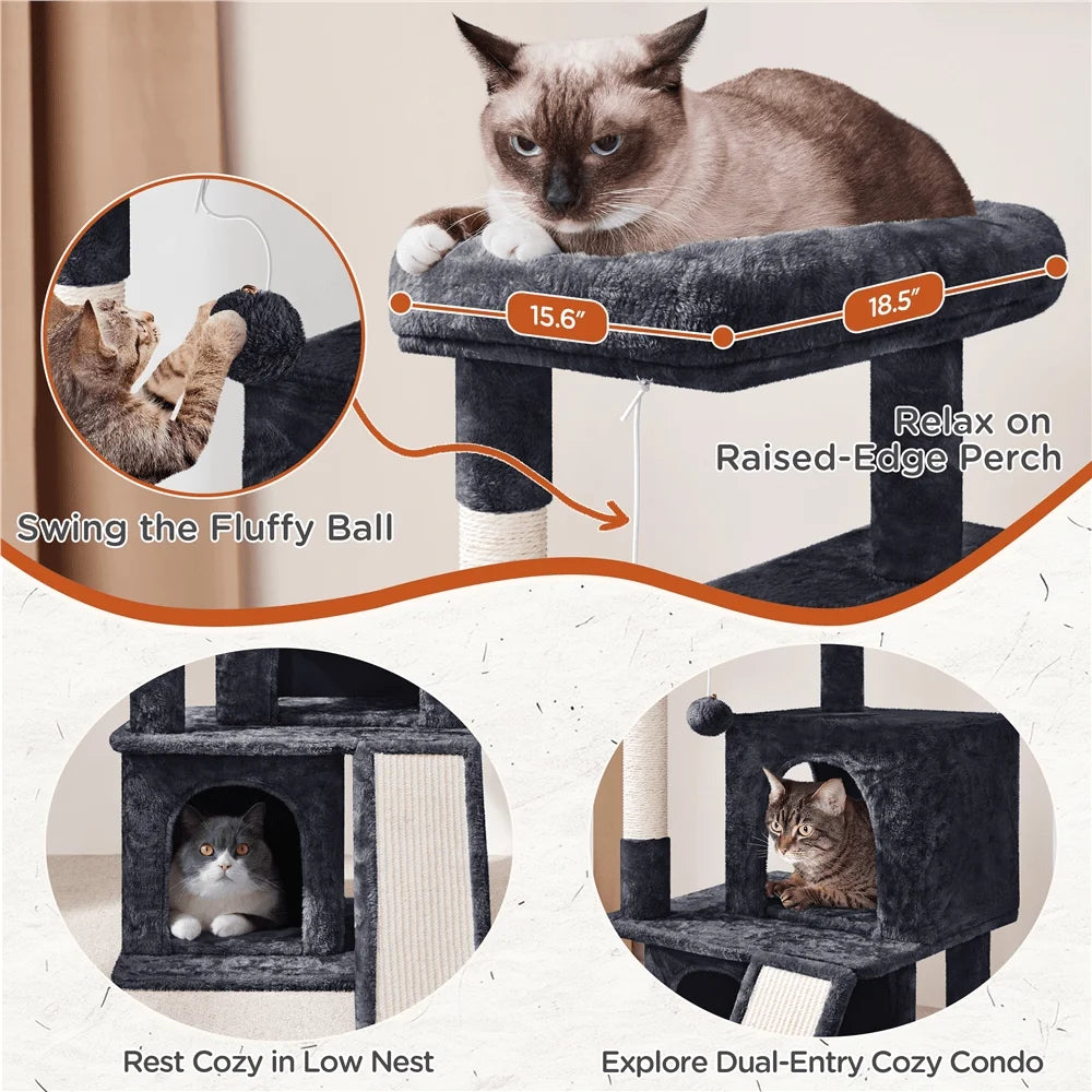 1PC 36inch Multilevel Cat Tree Cat Tower With Double Condos And ching Post