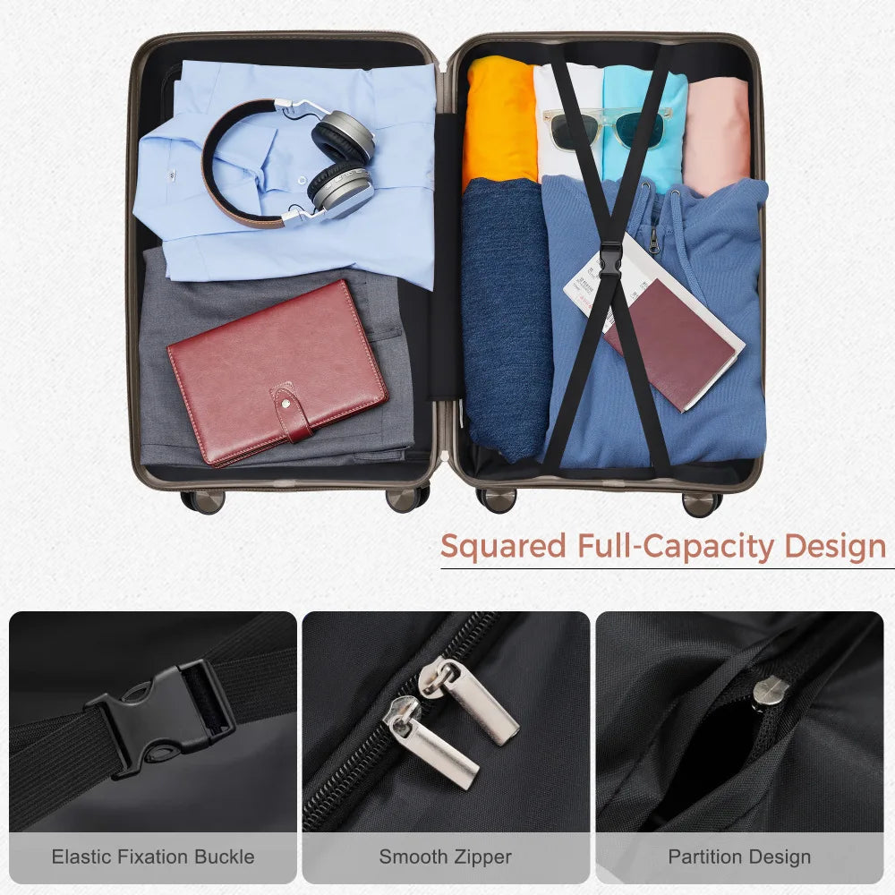 Premium PP TSA Lock Luggage Set, Wear-resistant 360° Spinner Wheels 3 Sizes Suitcase