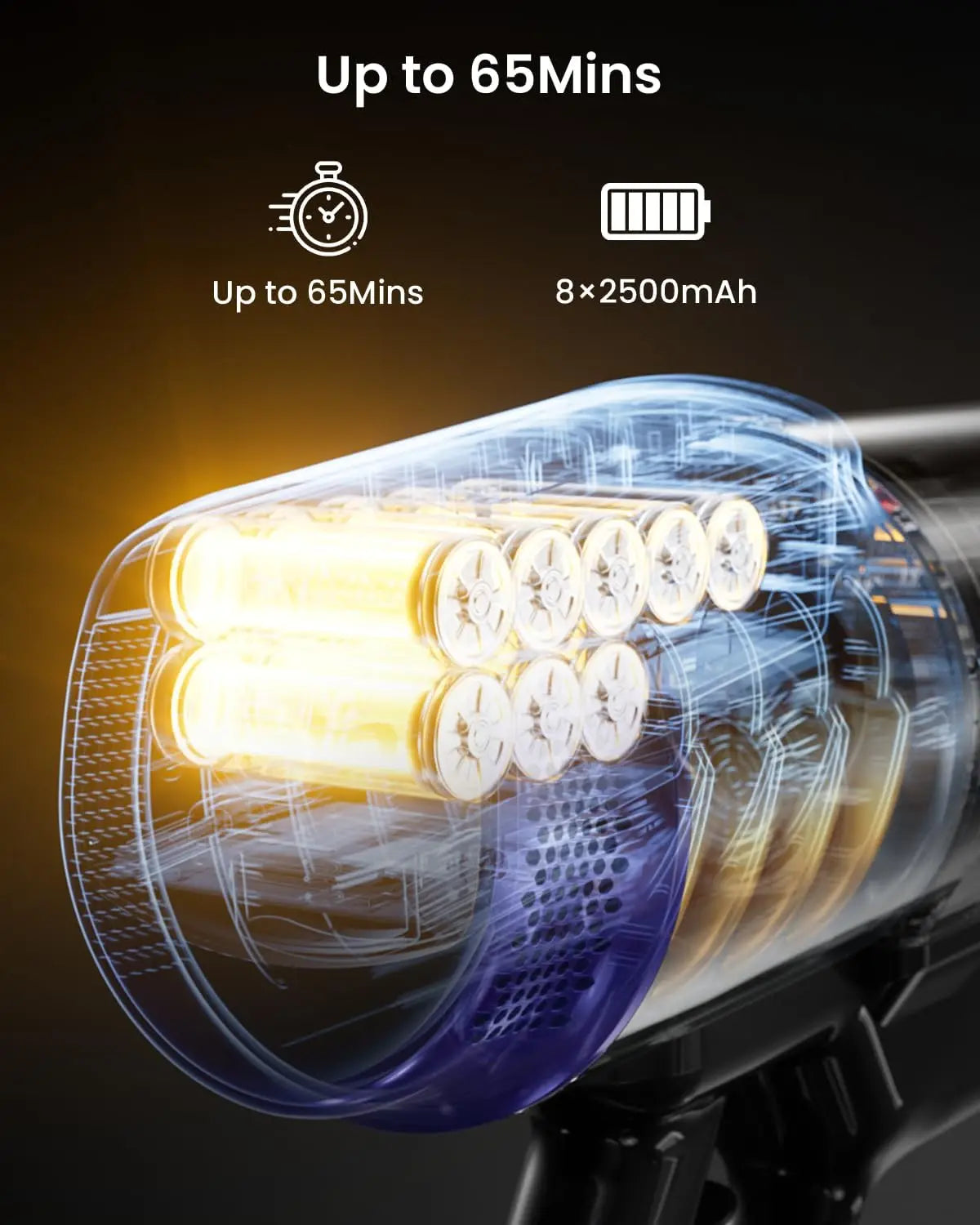 Cordless Vacuum Cleaner 55KPa 650W 65Mins, Stick Vacuum with LED Display Anti-Tangle Brush for Home Floors Carpet Pet Hair