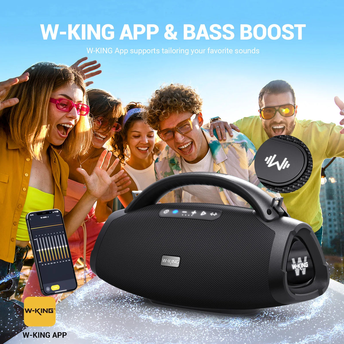 W-KING D20 Portable Bluetooth Speakers,200W RMS Massive Bass Party Boombox IPX7 Waterproof Speaker Large, Loud Outdoor Speaker