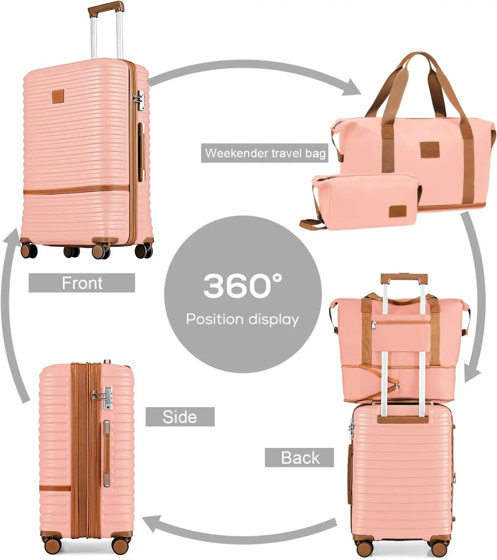 24 Inch Checked Luggage, Expandable Hard Shell Suitcase with Spinner Wheels and TSA Lock, 3 Piece Set with Travel and Toiletry