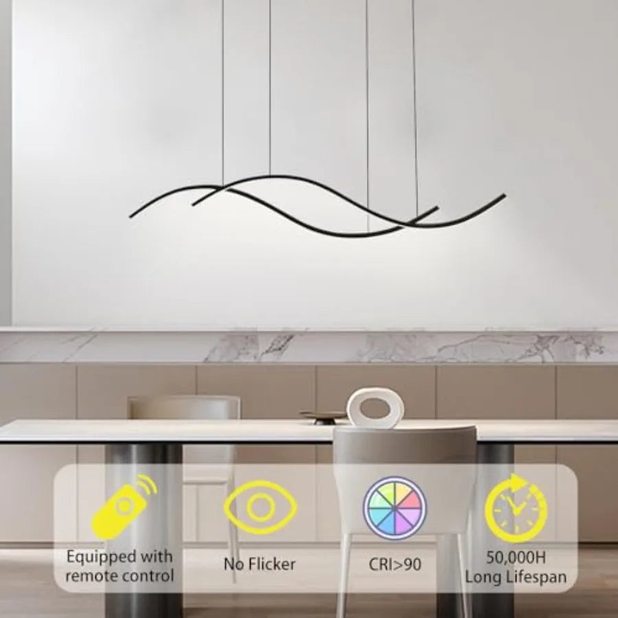 Modern Led Pendant Light Dimmable Led Chandelier for Dining Room Light Fixture Over Table Creative Wave Pendant Light for Kitch
