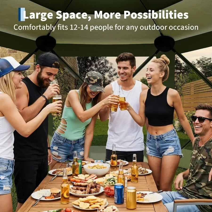 13FT Pop-Up Gazebo Tent with Mesh Netting and Removable Wind Cloths