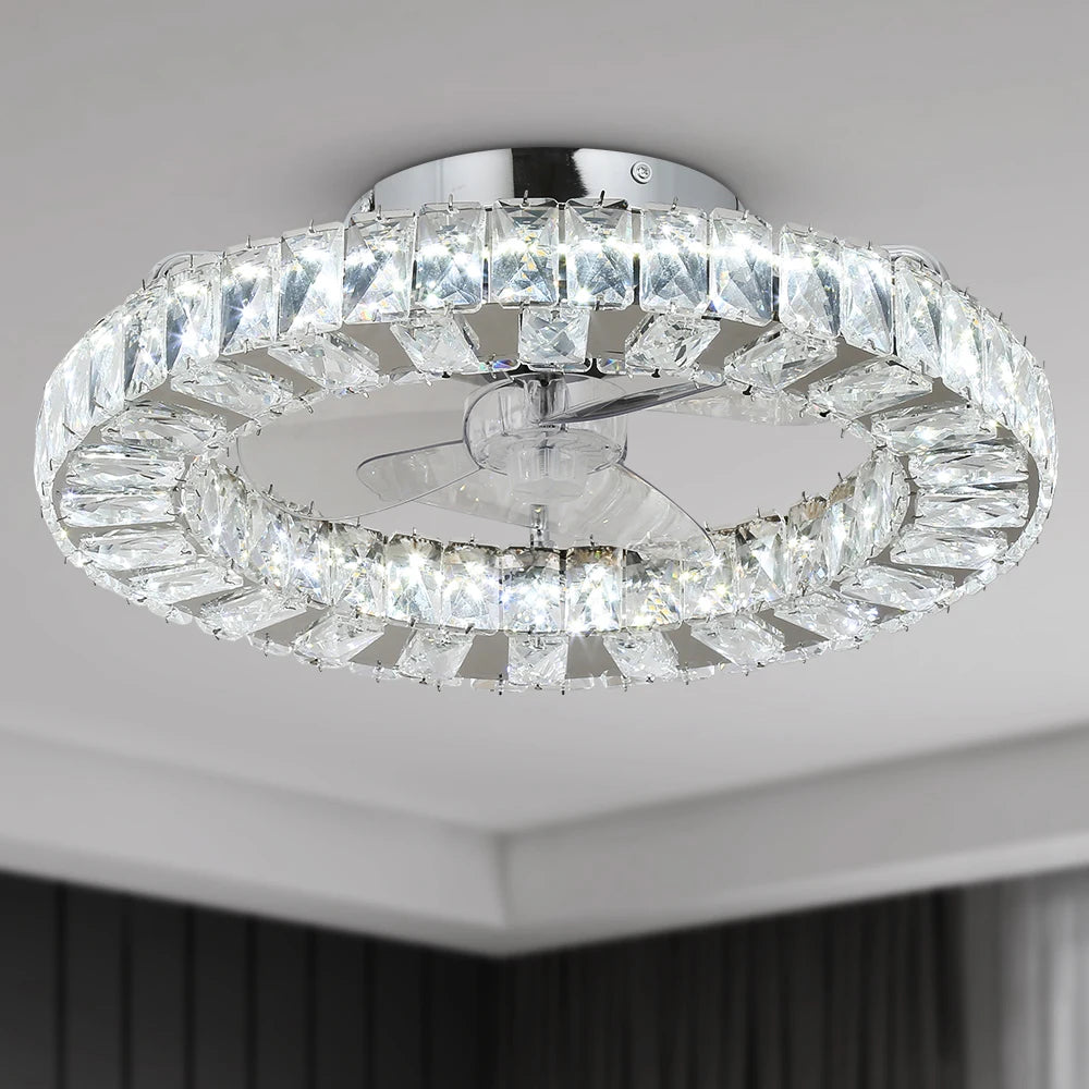 VETRULUS Led Ceiling Fan Lamp With Remote Control Living Room Lighting Crystal Chandeliers Decoration Home Luxury Hanging Light