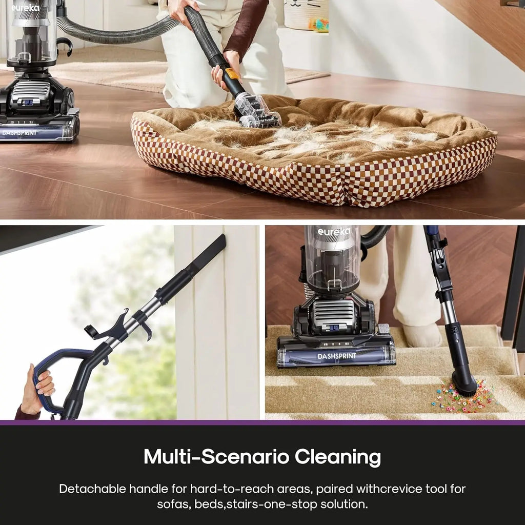 Powerful Upright Vacuum Cleaner for Carpets and Hard Floors, Dual Cyclone Suction, Swivel Steering, Anti-Tangle Brush