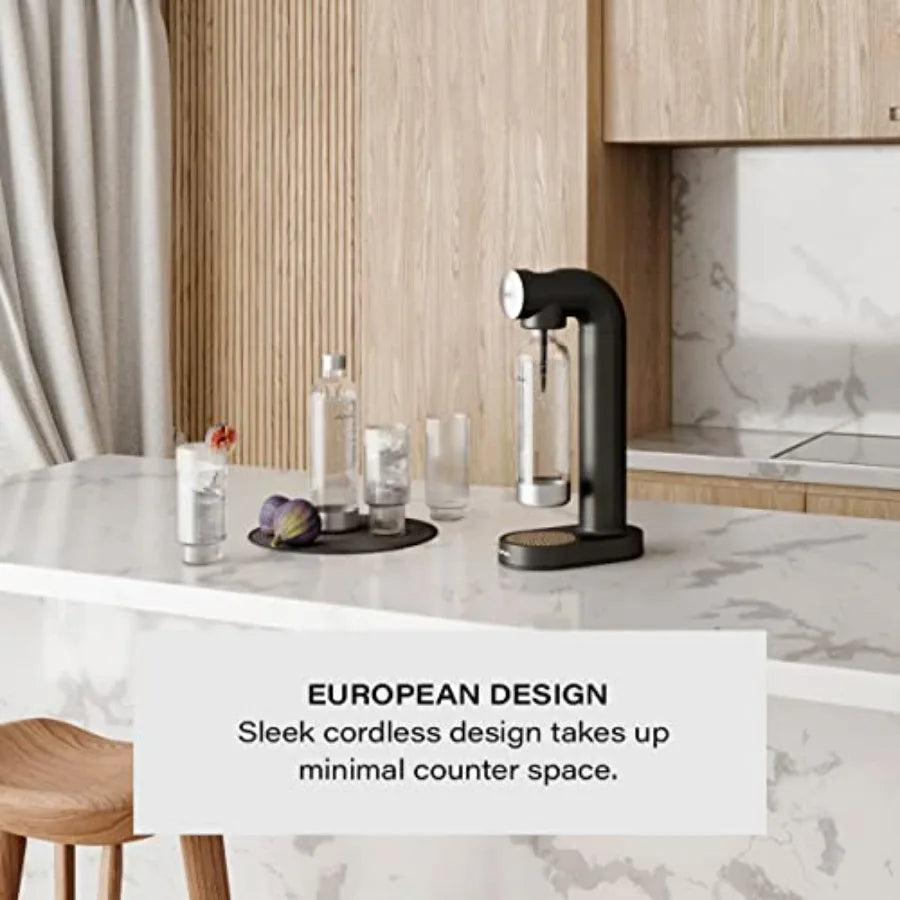 Machine - Sparkling Water Maker Soda Maker with Metal Accents - BPA Free 1L Bottle - Cordless and Stylish Euro