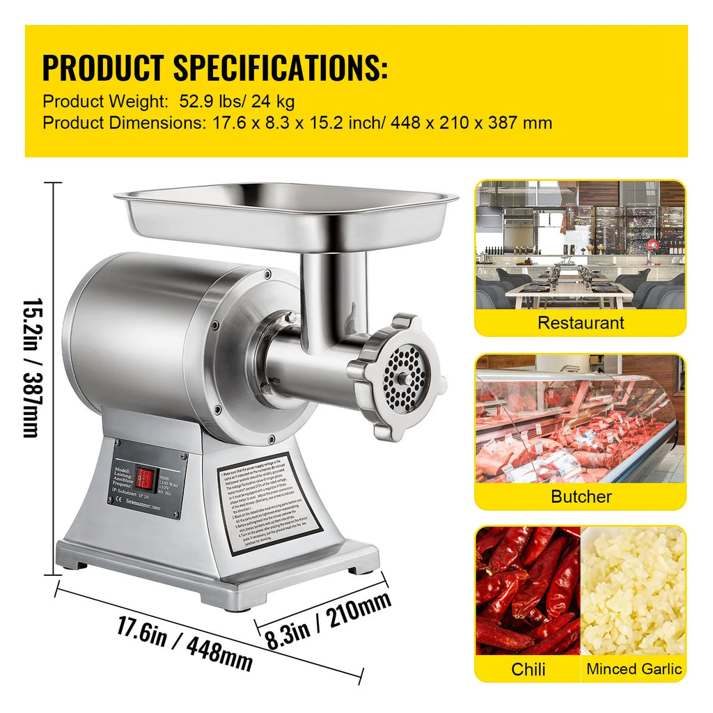 SucceBuy Electric Meat Mincer 330LBS/H Capacity Meat Grinder Machine, Stainless Steel Meat Grinder Commercial Sausage Stuffer Maker for Home & Commercial Use