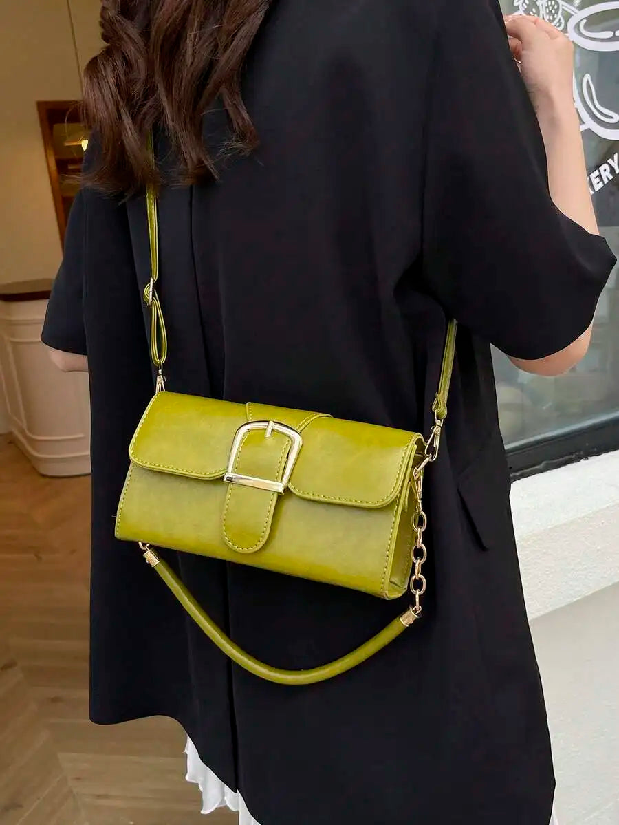 New Fashion Small Square Bag, Lock Closure Shoulder Crossbody Bag, Women Casual Commuter Underarm Versatile Handbag, Green