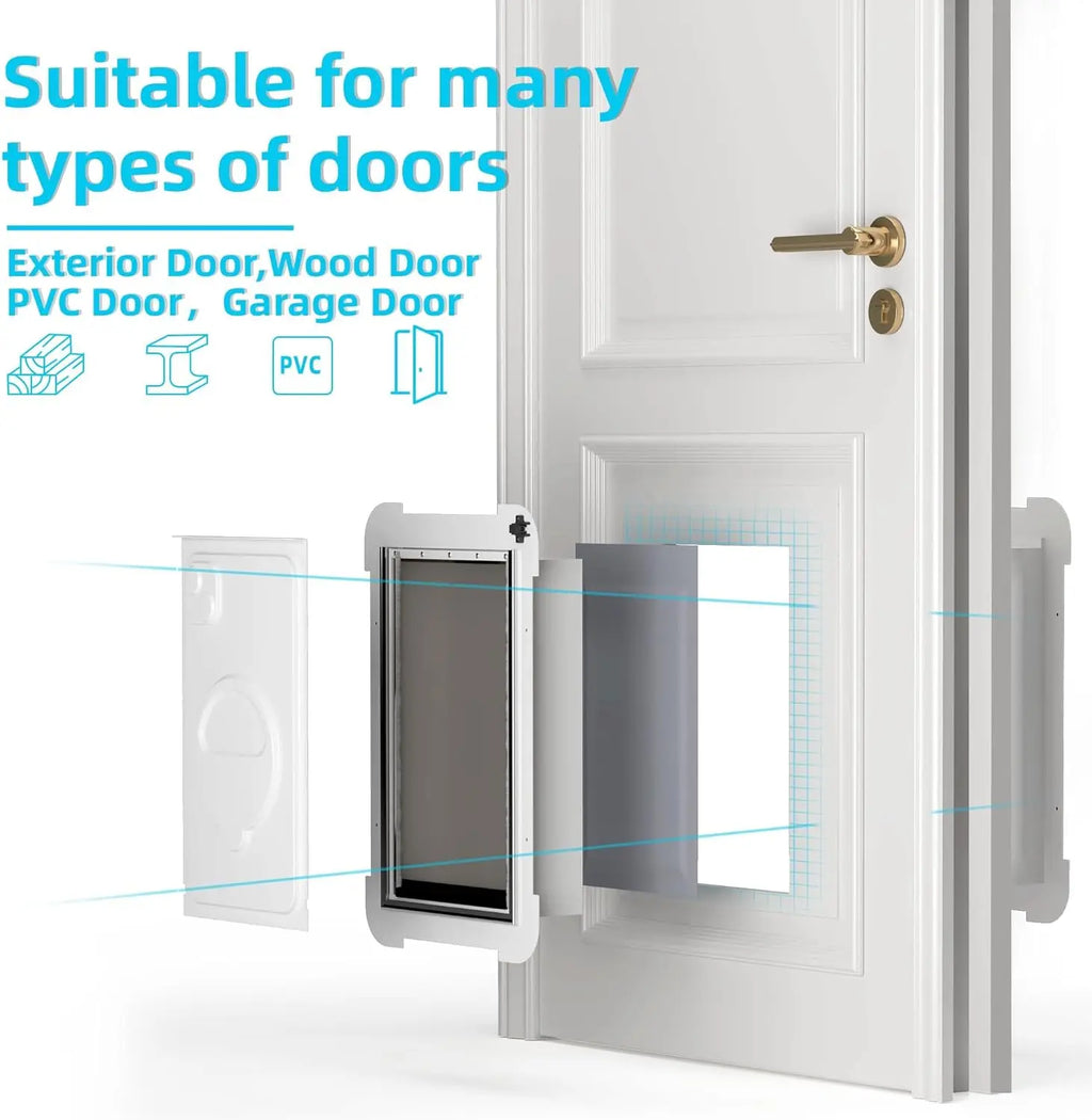 3-Flap Steel Dog Door for Exterior Doors, Energy-Efficient, Insulated, Telescoping Tunnel, Never Rust, for Pets Up to 100 Lb