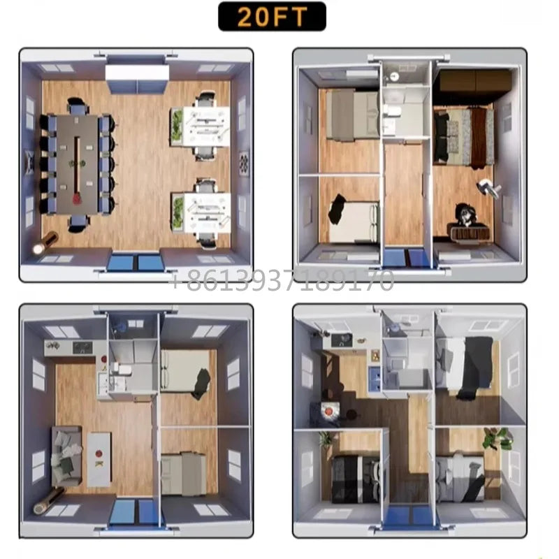 Prefab Tiny Homes To Live in 20ft Prefab Tiny House Expandable Container House with 2 3 Bedroom Bathroom Quick Assembly