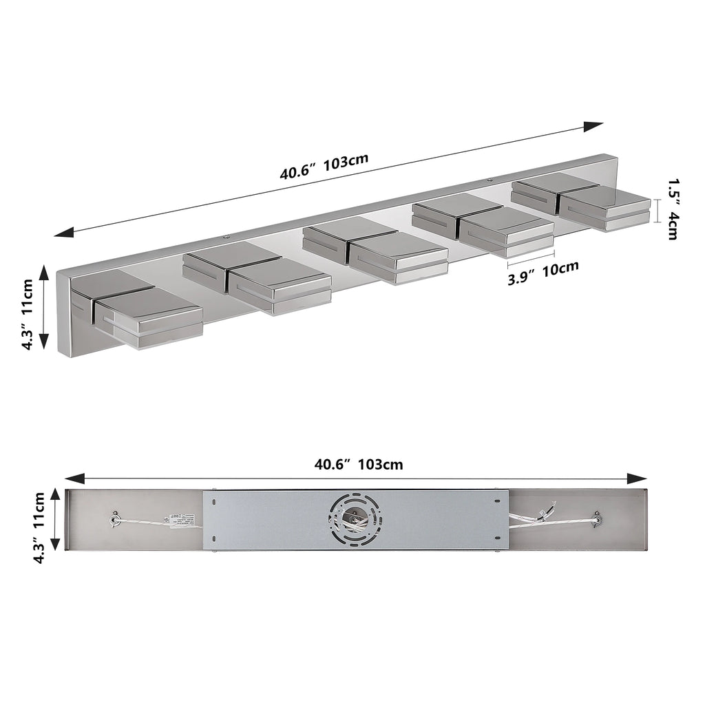 Modern Chrome LED Vanity Light, 5-Lights Wall Sconce for Bathroom and Mirror, Sleek Minimalist Design, Energy-Efficient