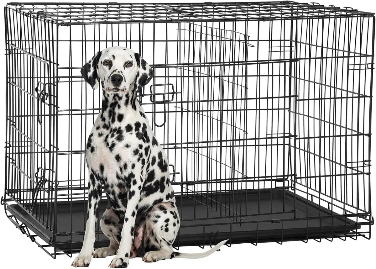 Extra Large Dog Crate Dog Kennel Cage with Double Door,48 inch Folding Metal Wire Dog Cage with Removable Tray&Divider P