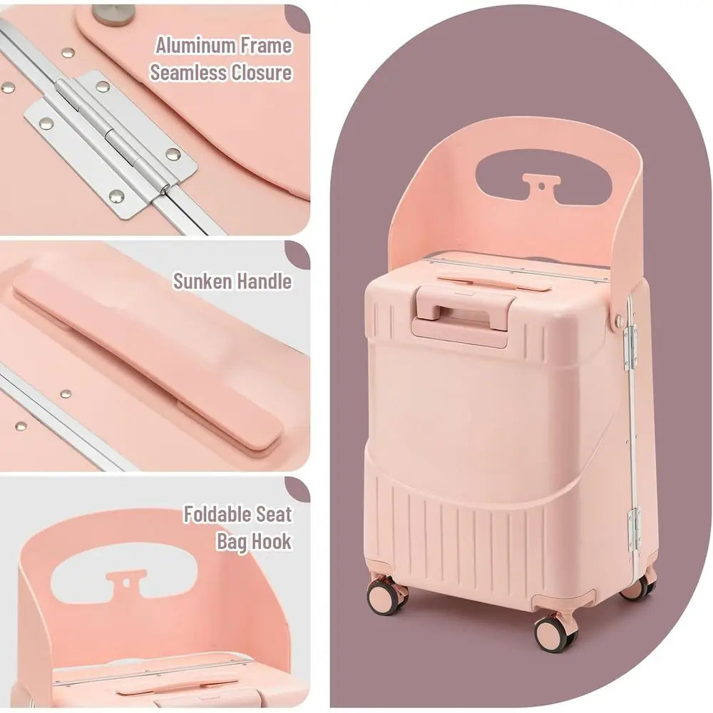 20 Inch Carry-On Luggage with Built-In Seat for Kids & Adults, TSA-Approved Spinner Suitcase for Air Travel