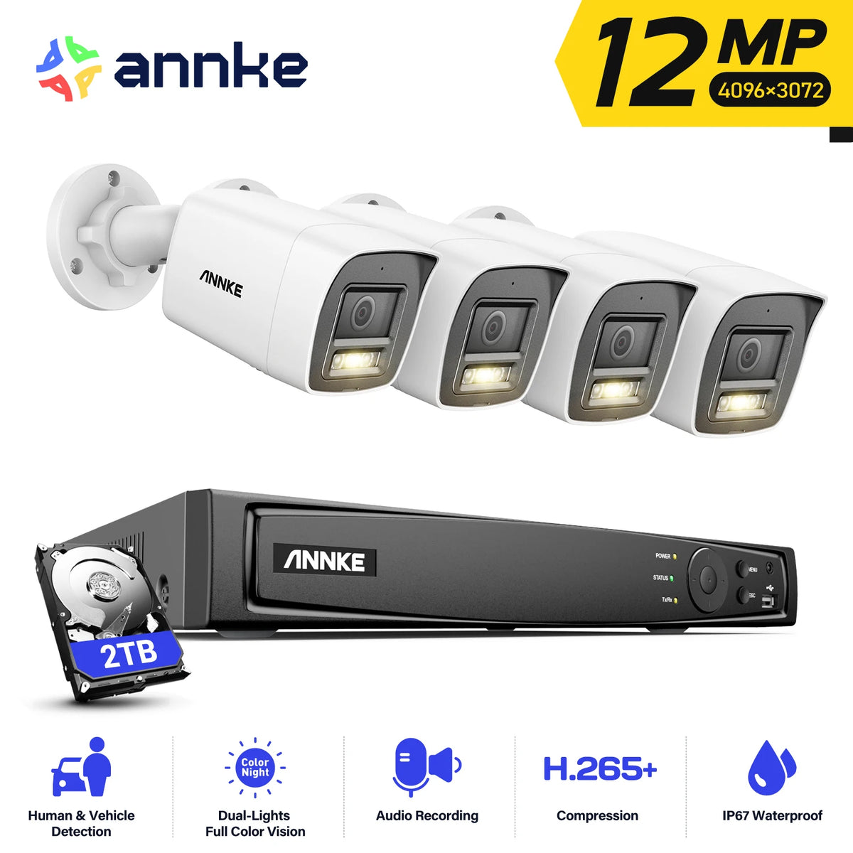 ANNKE 12MP Video Surveillance Kit 8CH NVR Smart Dual Light POE Camera Night Vision Audio CCTV Security Protection Camera System