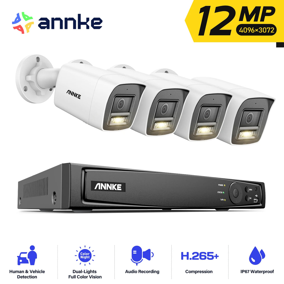 ANNKE 12MP Video Surveillance Kit 8CH NVR Smart Dual Light POE Camera Night Vision Audio CCTV Security Protection Camera System