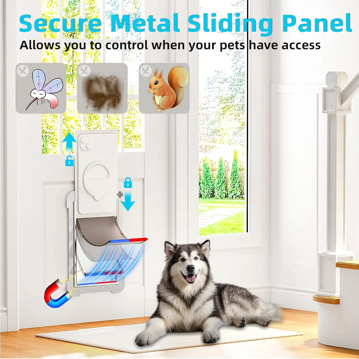 Extra Large Dog Door for Sliding Doors, 3-Flap Insulated, Steel Frame, Pet Door Up to 220 lbs