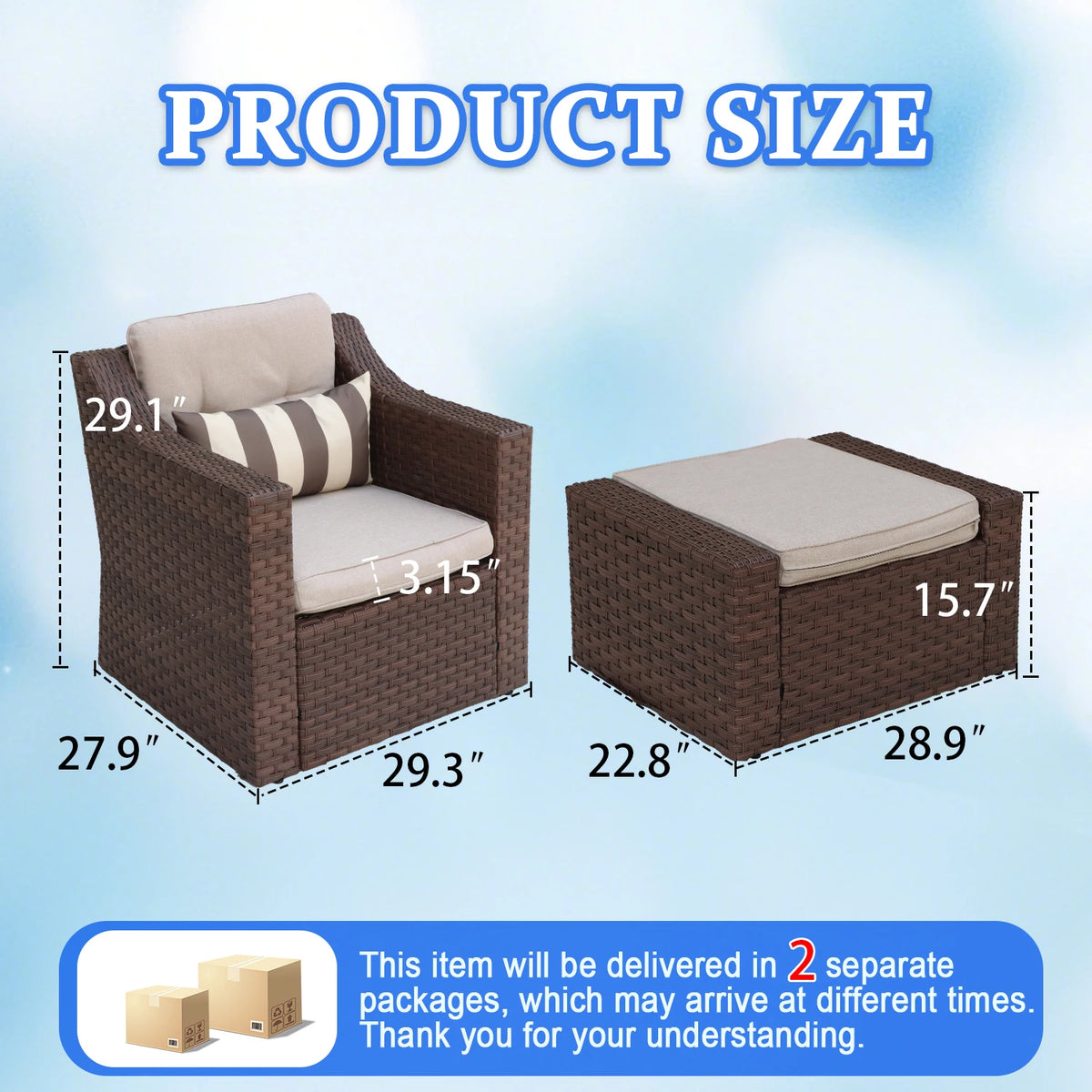4-Piece Outdoor Patio Furniture Set, All-Weather Wicker Rattan Sectional Conversation Chairs with Cushions & 2 Ottomans, Weather Resistant for Backyard, Poolside, Porch – Patio Furniture Set, Outdoor Furniture, Patio Furnit