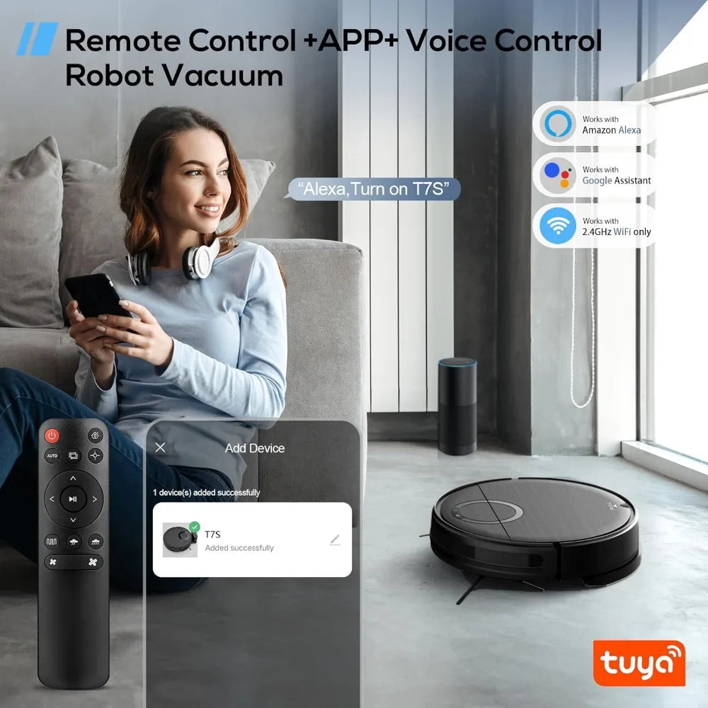 2-in-1 Robot Vacuum and Mop Combo, 2000Pa Strong Suction, Anti-Tangle, Self-Charging, Smart App Control