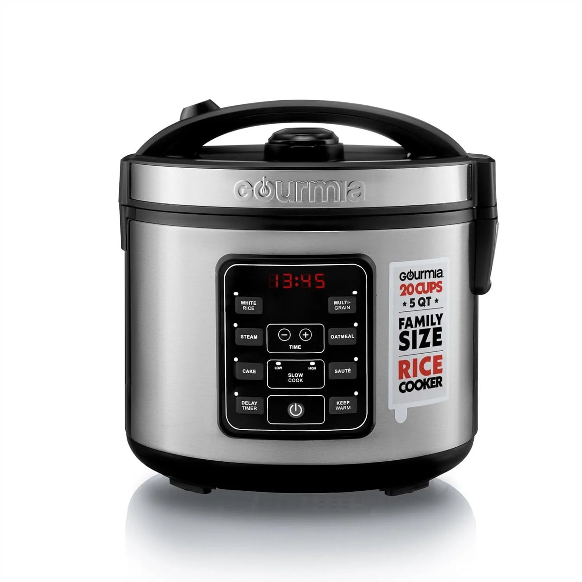 5 Qt Rice Cooker with Digital Controls, 20 Cup Cooked, 10 Cup Uncooked, Nonstick Pot, Steam Tray, Delay Timer, Keep Warm
